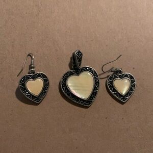 Heart-Shaped Cream and Silver Earrings